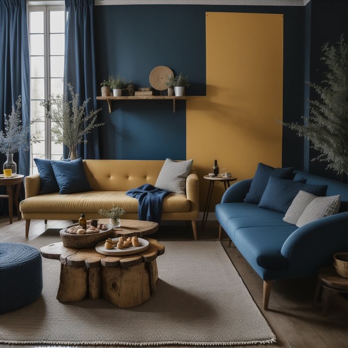 Déco Salon : Jaune Moutarde et Bleu Canard Réussis