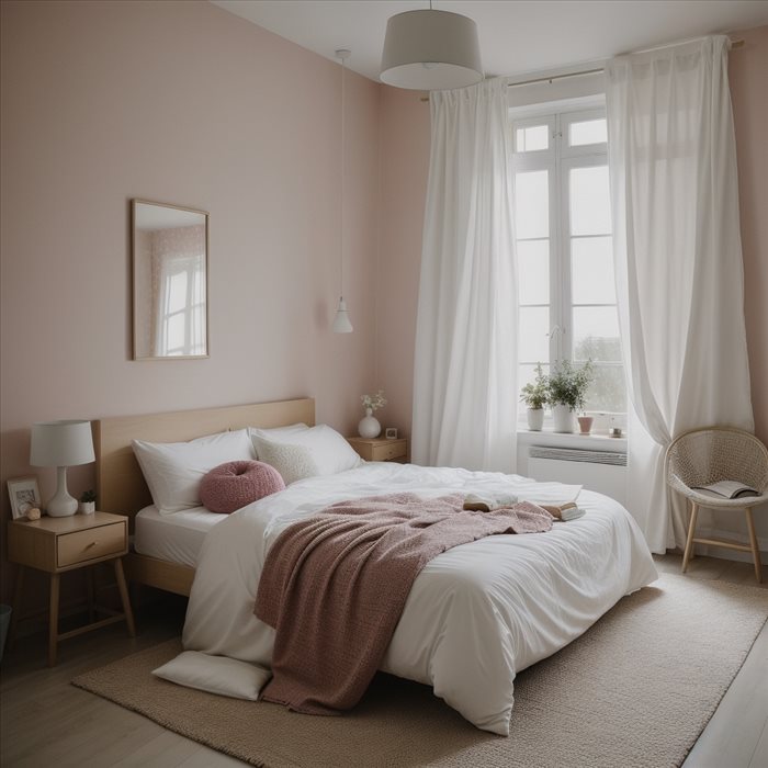 Décoration Élégante pour une Chambre Beige et Blanche