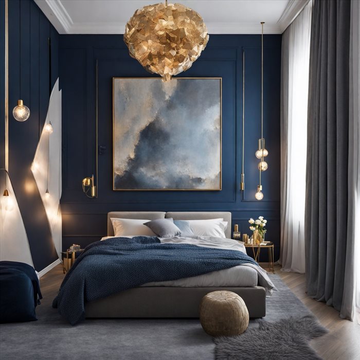 Décoration d'une Chambre Bleu Nuit et Doré